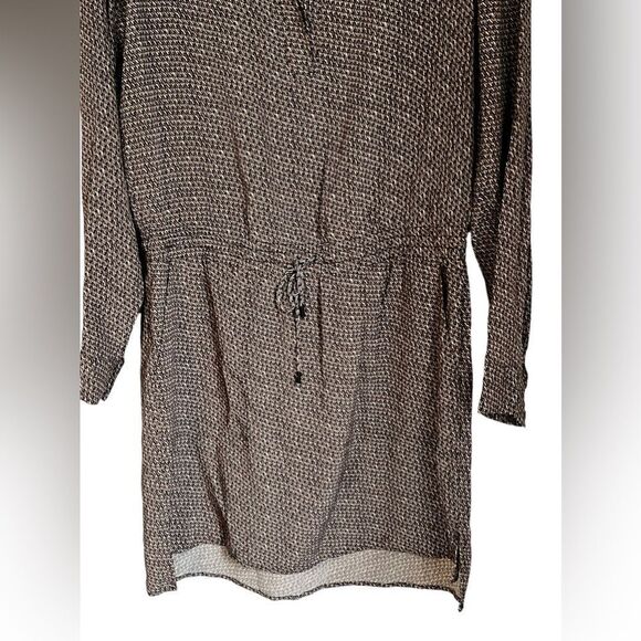 Vince Silk Diagonal Print Drop Waist Drawstring Long Sleeve Shirt Dress - Picture 3 of 7